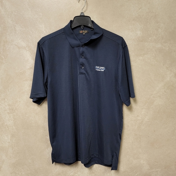 Monterey Club Navy Blue /Black Strips Golf Polo "The Links at Queens Creek" Logo - Picture 3 of 7